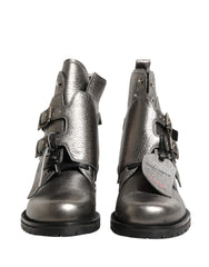 Dolce & Gabbana Metallic Silver Leather Buckle Ankle Boots Shoes - EU43/US10