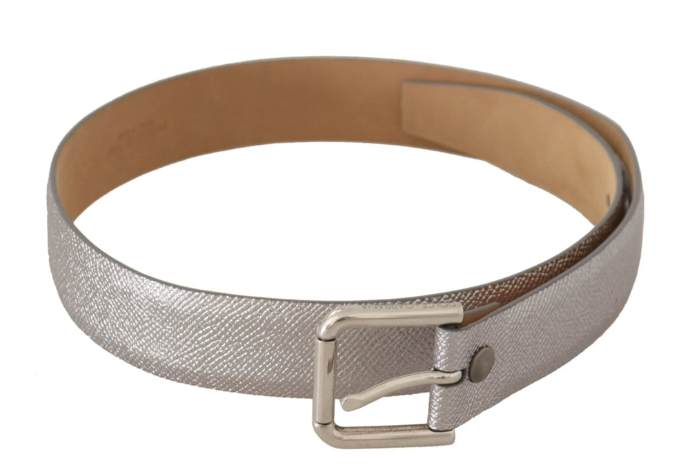 Dolce & Gabbana Metallic Silver Leather Metal Waist Buckle Belt - 65 cm / 26 Inches - Belts