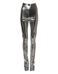 Dolce & Gabbana Metallic Silver Polyester Slim Fit Leggings Pants - IT38 | XS - Leggings