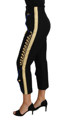 Dolce & Gabbana Military Embellished Pants Black Gold Dress Pant - IT38|XS - Trousers