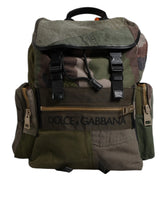 Dolce & Gabbana Military Green Patchwork School Backpack Bag - Backpacks