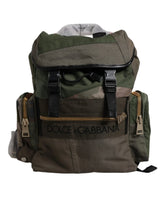 Dolce & Gabbana Military Green Patchwork Travel Backpack Bag - Backpacks