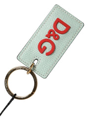 Dolce & Gabbana Mint Green Calf Leather Logo Metal Ring Keychain Keyring