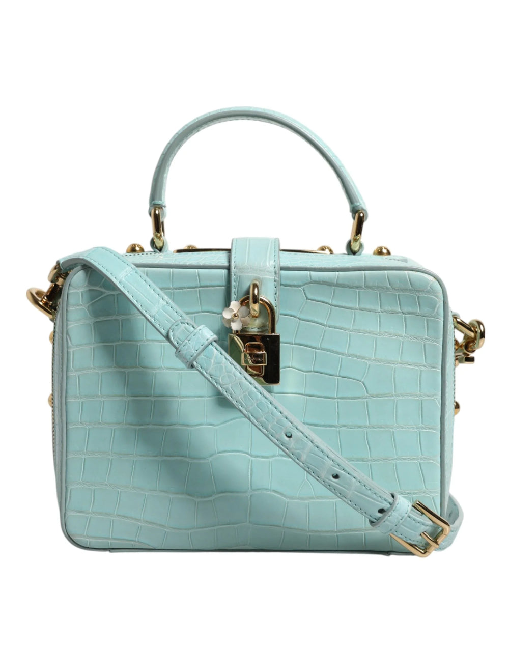 Dolce & Gabbana Mint Green Embossed Leather Padlock Shoulder Bag - Shoulder Bags
