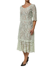 Dolce & Gabbana Mint Green Floral Lace Trim Midi Dress - IT50|3XL - Dresses