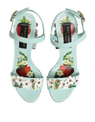 Dolce & Gabbana Mint Green Floral Studs Heels Sandals Shoes - Sandals