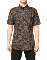 Dolce & Gabbana Multicolor Camouflage Button Down GOLD Shirt - Shirts