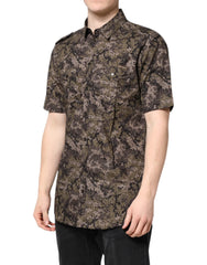 Dolce & Gabbana Multicolor Camouflage Button Down GOLD Shirt - Shirts