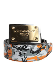 Dolce & Gabbana Multicolor Camouflage Metal Logo Buckle Belt - 90 cm / 36 Inches - Belts