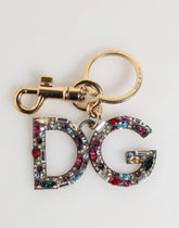 Dolce & Gabbana Multicolor Crystal DG Logo Gold Keychain Charm Keyring - Keychains