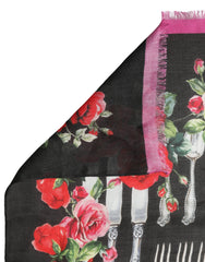 Dolce & Gabbana Multicolor Cutlery Floral Wrap Shawl 135cm x 132cm Scarf