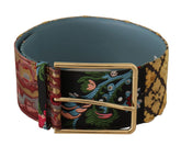 Dolce & Gabbana Multicolor Embroidered Leather Gold Metal Buckle Belt - 70 cm / 28 Inches - Belts