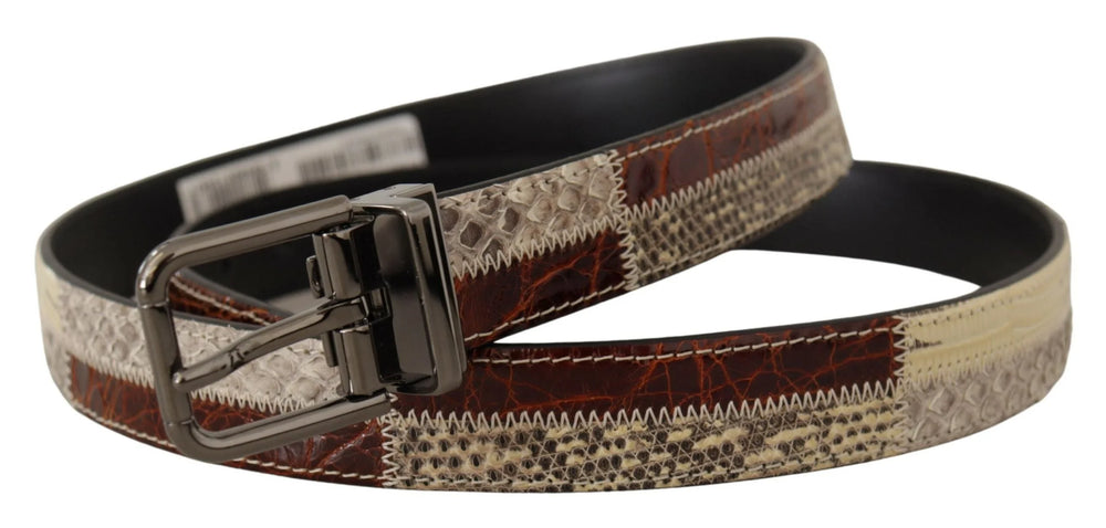 Dolce & Gabbana Multicolor Exotic Leather Patchwork Metal Belt - 90 cm / 36 Inches