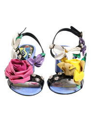 Dolce & Gabbana Multicolor Floral Appliqué Crystal Sandal Shoes - EU37/US6.5 - Sandals