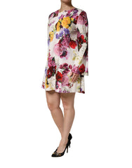 Dolce & Gabbana Multicolor Floral Cotton Longsleeves Midi Dress - IT40|S