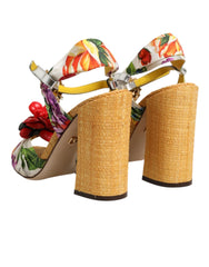 Dolce & Gabbana Multicolor Floral Crystal Embellished Sandals Shoes - Sandals