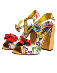 Dolce & Gabbana Multicolor Floral Crystal Embellished Sandals Shoes - Sandals