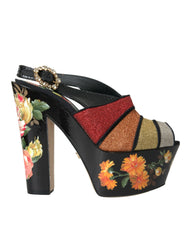 Dolce & Gabbana Multicolor Floral Crystal Platform Sandals Shoes - EU39/US8.5 - Sandals