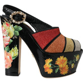 Dolce & Gabbana Multicolor Floral Crystal Platform Sandals Shoes - EU37/US6.5
