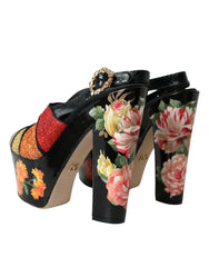 Dolce & Gabbana Multicolor Floral Crystal Platform Sandals Shoes - EU39/US8.5 - Sandals
