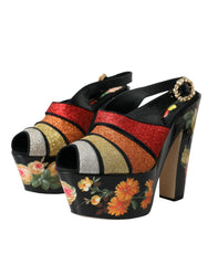 Dolce & Gabbana Multicolor Floral Crystal Platform Sandals Shoes - EU39/US8.5 - Sandals