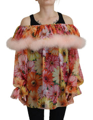 Dolce & Gabbana Multicolor Floral Fur Shearling Blouse Top - IT40|S - Blouses