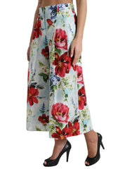 Dolce & Gabbana Multicolor Floral High Waist Wide Leg Pants - IT42|M - Trousers