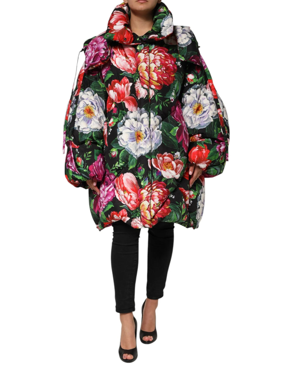 Dolce & Gabbana Multicolor Floral Hooded Puffer Coat Jacket - 52 - Puffer Jackets
