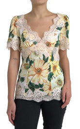 Dolce & Gabbana Multicolor Floral Lace V Neck Blouse - Blouses
