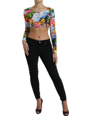 Dolce & Gabbana Multicolor Floral Long Sleeves Cropped Top - IT40|S - Blouses