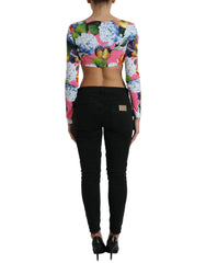 Dolce & Gabbana Multicolor Floral Long Sleeves Cropped Top - IT40|S - Blouses
