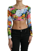 Dolce & Gabbana Multicolor Floral Long Sleeves Cropped Top - IT40|S - Blouses