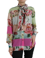 Dolce & Gabbana Multicolor Floral Patchwork Ascot Collar Top - IT40|S - Blouses