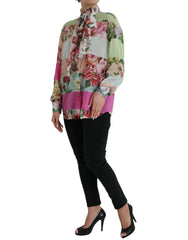 Dolce & Gabbana Multicolor Floral Patchwork Ascot Collar Top - IT40|S - Blouses