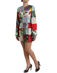 Dolce & Gabbana Multicolor Floral Patchwork Shift Mini Dress - Dresses