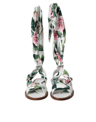 Dolce & Gabbana Multicolor Floral Print Ankle Wrap Sandals Shoes - EU37/US6.5 - Sandals