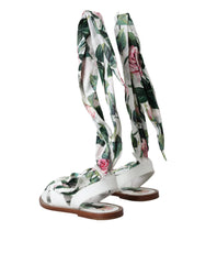 Dolce & Gabbana Multicolor Floral Print Ankle Wrap Sandals Shoes - EU37/US6.5 - Sandals