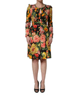 Dolce & Gabbana Sokszínű Virágmintás Hosszú Ujjú Midi Ruha