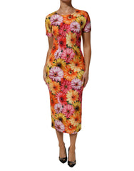 Dolce & Gabbana Multicolor Floral Print SilkSheath Midi Dress - IT40|S - Dresses