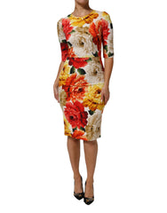 Dolce & Gabbana Multicolor Floral Print Viscose Sheath Dress - Dresses
