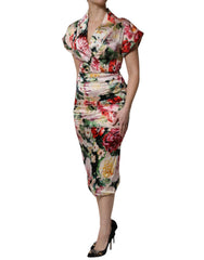 Dolce & Gabbana Multicolor Floral Short Sleeves Sheath Midi Dress - Dresses