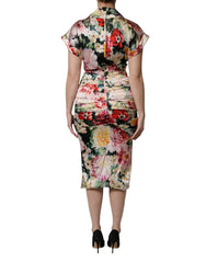 Dolce & Gabbana Multicolor Floral Short Sleeves Sheath Midi Dress - Dresses