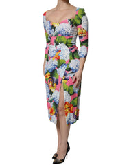 Dolce & Gabbana Multicolor Floral Side Slit Midi Dress - Dresses