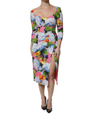 Dolce & Gabbana Multicolor Floral Side Slit Midi Dress - Dresses