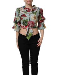 Dolce & Gabbana Multicolor Floral Silk Cropped Shirt Top