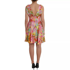 Dolce & Gabbana Multicolor Floral Silk Flared Mini Dress - Dresses