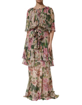 Dolce & Gabbana Multicolor Floral Silk Layered Maxi Dress - IT42|M - Dresses