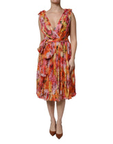 Dolce & Gabbana Multicolor Floral Silk V-neck Chiffon Dress - Dresses