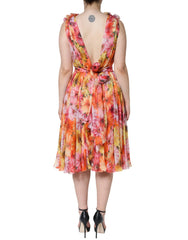 Dolce & Gabbana Multicolor Floral Sleeveless V-neck Midi Dress - IT42|M - Dresses