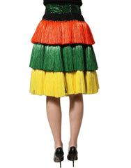 Dolce & Gabbana Multicolor Fringe Sequin High Waist Knee Length Skirt - IT42|M